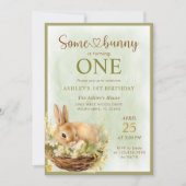 Invitation Lapin Floral Printemps Quelques Lapin 1er Annivers (Devant)