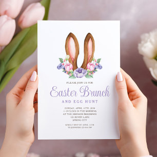 Invitation Lapin Floral Violet Oreilles Pâques Brunch