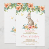 Invitation Lapin Floral Whimsical Lapin 1er fête d'anniversai (Devant / Derrière)