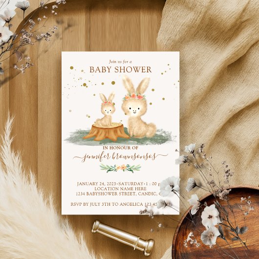 Invitation Lapin Fourrure Famille maman bébé