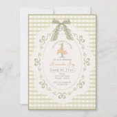 Invitation Lapin Gingham Vintage pour Premier Anniversaire (Devant)