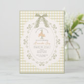 Invitation Lapin Gingham Vintage pour Premier Anniversaire (Debout devant)