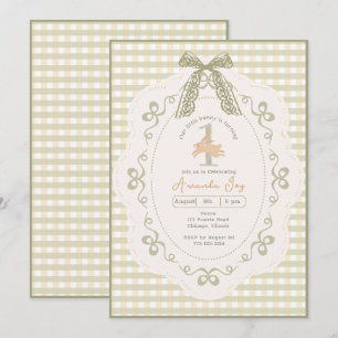 Invitation Lapin Gingham Vintage pour Premier Anniversaire
