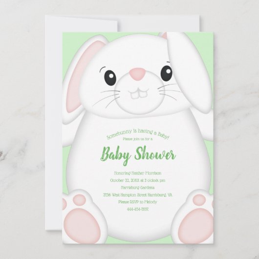 Invitation Lapin Lapin Baby shower Vert (Devant)