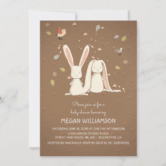 Invitation lapin lapin couple baby shower boisé (Devant)
