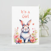 Invitation Lapin lapin dans le Baby shower de la fille Fleurs (Debout devant)