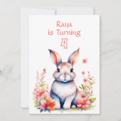 Invitation Lapin lapin en fleurs Fête d'anniversaire de la fi (Devant)