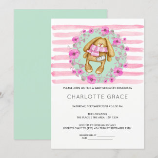 Invitation Lapin Lapin Et Baby shower De Fleurs Roses