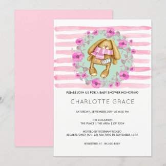 Invitation Lapin Lapin Et Baby shower De Fleurs Roses