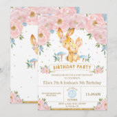 Invitation Lapin Lapin Floral Joint Anniversaire Soeur Frère (Devant / Derrière)