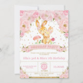 Invitation Lapin Lapin Floral Jumelles Soeurs d'Anniversaire (Devant)