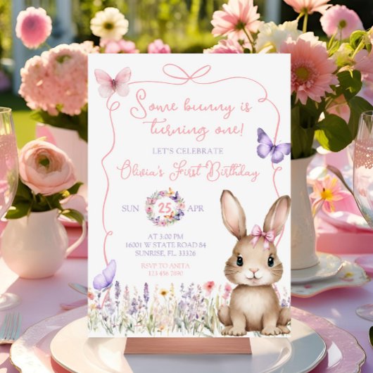 Invitation Lapin Lapin Lapin fleur sauvage Anniversaire