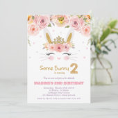 Invitation Lapin lapin rose floral mignon 2ème anniversaire (Debout devant)