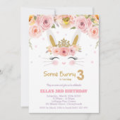 Invitation Lapin lapin rose floral mignon 3e anniversaire (Devant)