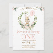 Invitation Lapin lapin rose rose crème 1er anniversaire (Devant)