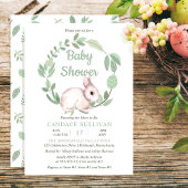 Invitation Lapin Lapin Sage Floral Wreath Baby shower garçon