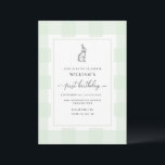 Invitation Lapin Lapin Vert En vichy 1er Anniversaire Invitat<br><div class="desc">Célébrez le premier anniversaire de votre bébé avec cette invitation en vichy classique. Le design se compose d'un design en vichy intemporel et d'un lapin dessiné à la main. L'en-tête de script "premier anniversaire" est une image qui ne peut pas être modifiée. L'image de titre peut être redimensionnée pour correspondre...</div>