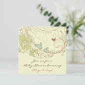 Invitation Lapin lapins et fleurs Baby shower neutre (Debout devant)