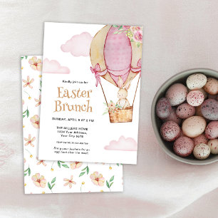 Invitation Lapin mignon aquarelle avec ballon brunch de Pâque