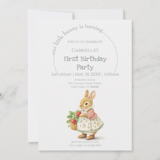 Invitation Lapin mignon aux fraises Anniversaire (Devant)