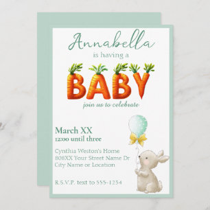 Invitation Lapin mignon avec Baby shower de ballons et carott