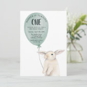Invitation Lapin mignon avec ballon d'anniversaire  (Debout devant)
