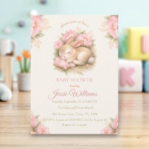 Invitation Lapin Mignon Bébé Fille Rose Fardée Baby Shower