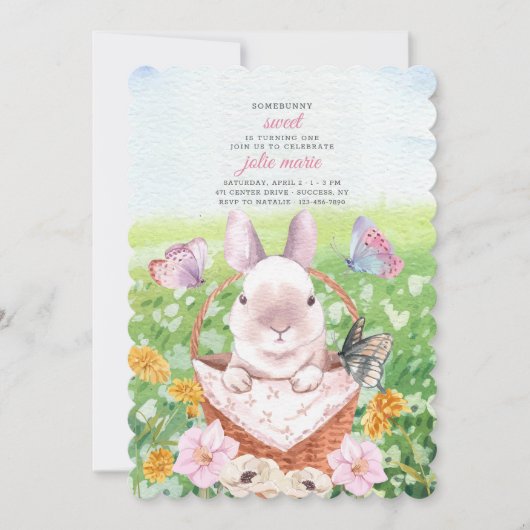 Invitation Lapin Mignon dans un Panier (Devant)