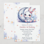 Invitation lapin mignon et l'anniversaire de lune croissant (Devant / Derrière)