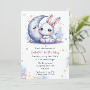 Invitation lapin mignon et l'anniversaire de lune croissant