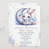 Invitation lapin mignon et le baby shower de la lune (Devant / Derrière)