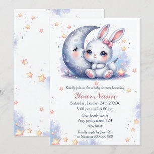 Invitation lapin mignon et le baby shower de la lune