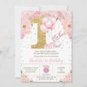 Invitation Lapin mignon lapin rose Floral 1er anniversaire un (Devant)