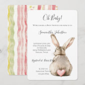Invitation Lapin Mignon Queue Rose Bébé à Bord Shower (Devant / Derrière)