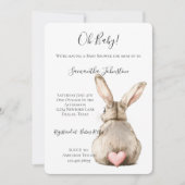 Invitation Lapin Mignon Queue Rose Bébé à Bord Shower (Devant)