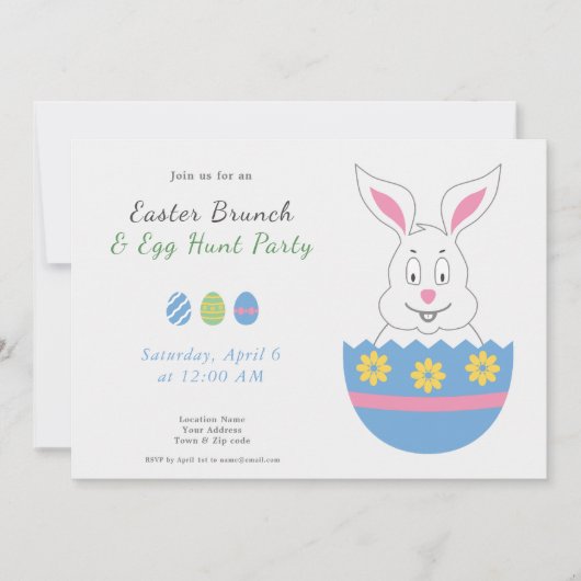 Invitation Lapin mignonne de Pâques émergeant d'une invitatio (Devant)