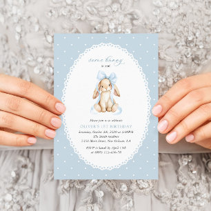 Invitation Lapin, Nœud Bleu, Points Bleus, Premier Anniversai