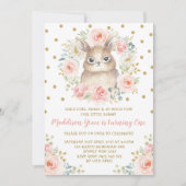 Invitation Lapin noir flou 1er anniversaire Gold rose (Devant)