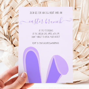 Invitation Lapin oreilles de lapin violet brunch de pâques ch
