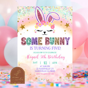 Invitation Lapin Paillettes Arc-en-ciel Pastel