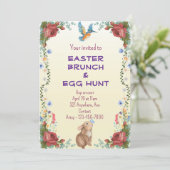 Invitation Lapin, Papillon, Oiseau & Roses Rouges  (Debout devant)