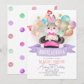 Invitation Lapin Rabbit Magicien Magie Show Fille Anniversair (Devant / Derrière)