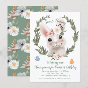 Invitation Lapin Rabbit wreath fête d'anniversaire