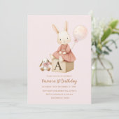 Invitation Lapin Rose 1er Anniversaire (Debout devant)