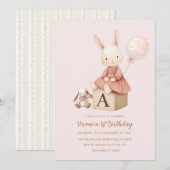 Invitation Lapin Rose 1er Anniversaire (Devant / Derrière)