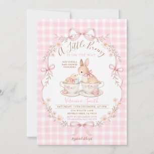 Invitation Lapin rose à carreaux Baby Shower Rose poudré