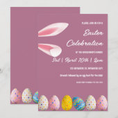 Invitation Lapin Rose Et Oeufs Brunch De Pâques Et Chasse Aux (Devant / Derrière)