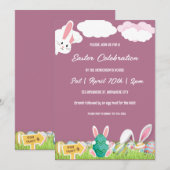 Invitation Lapin Rose Et Oeufs Brunch De Pâques Et Chasse Aux (Devant / Derrière)