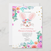 Invitation Lapin rose Floral Doux 1er anniversaire (Devant)