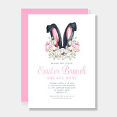 Invitation Lapin Rose Floral Oreilles Pâques Brunch